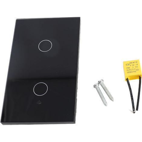 Interrupteur mural tactile WiFi 2 voies, design noir verre trempé, compatible Tuya Smart Life, commande vocale Alexa Google, installation facile sans hub (1/5)