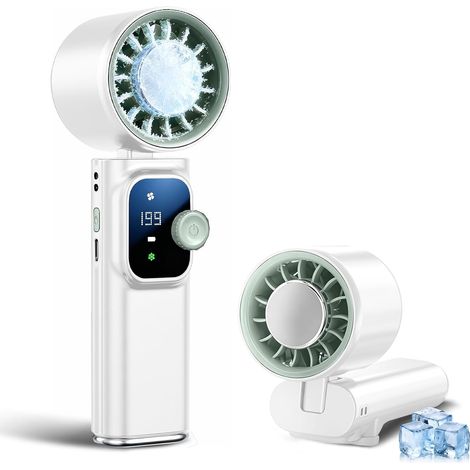 Ventilatore Turbo portatile con 199 velocità, nebulizzatore ricaricabile da 4000 mAh, autonomia della batteria di 14 ore, compatto e pieghevole per viaggi o ufficio, bianco. (1/5)
