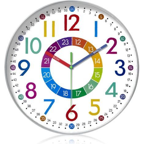 Horloge Murale Éducative 25cm Populaire Cross-border - Silencieuse - pour Salon, Chambre d'Enfant - Décorative
