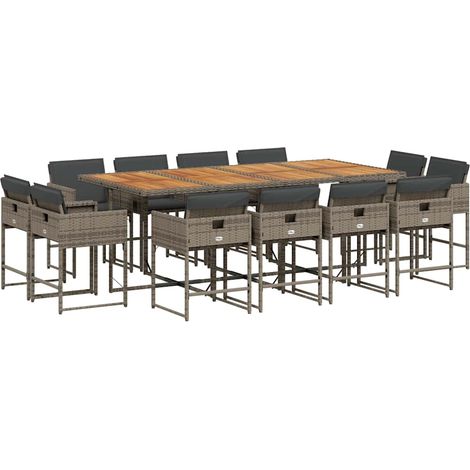 Maison Exclusive - 13-tlg. Garten-Essgruppe mit Kissen Grau Poly