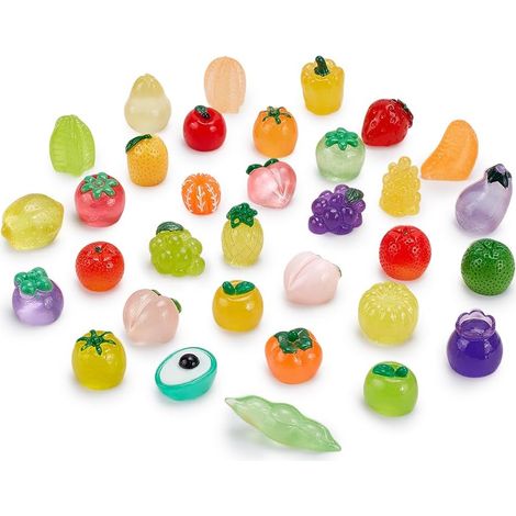 100Pcs Résine Fruits Artificiels Miniature Fruits Figurines Faux Ananas Fraise Banane Citron Pêche Décorations Décor Lumineux (1/5)