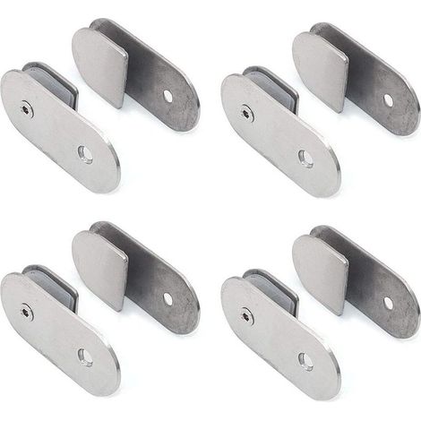 Set mit 8 Glasklemmen aus Edelstahl 304, 180°-Winkel, Wandmontage für Glasregale, geeignet für 8–12 mm dicke Glasscheiben, gebürstete Oberfläche (1/5)