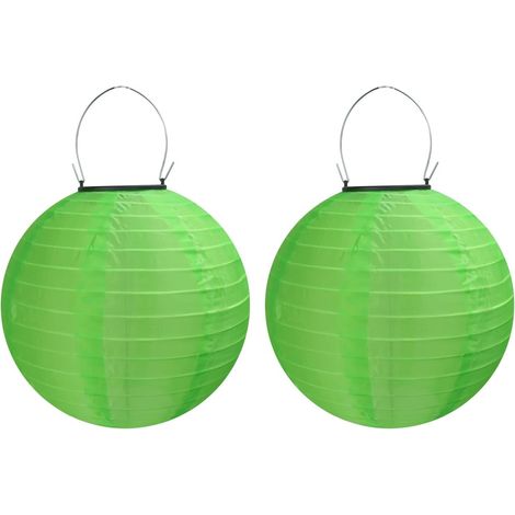 Lot de 2 lanternes solaires d'extérieur à LED, étanches, en nylon, 20 cm, éclairage solaire pour jardin, cour, terrasse, mariage, décoration d'Halloween (vert)