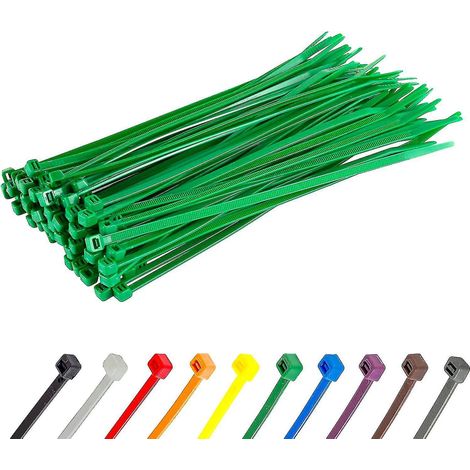 Lange, robuste silberne Kabelbinder, 370 mm x 4,8 mm, 100er-Packung, aus hochwertigem Nylon, 200 mm x 4,8 mm Reißverschluss, grün