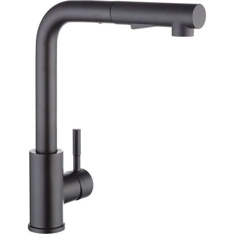Robinet Cuisine Douchette Noir, avec Douchette Extractible, Robinetterie de Cuisine Brossé Inox 304, Mitigeur Evier 2 Jets Rotatif à 360°, X203B (1/5)