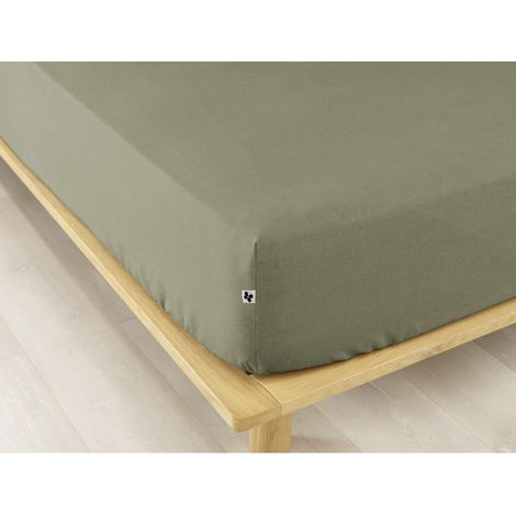 Drap housse flanelle 180 x 200 cm candice romarin Kaki (1/2)