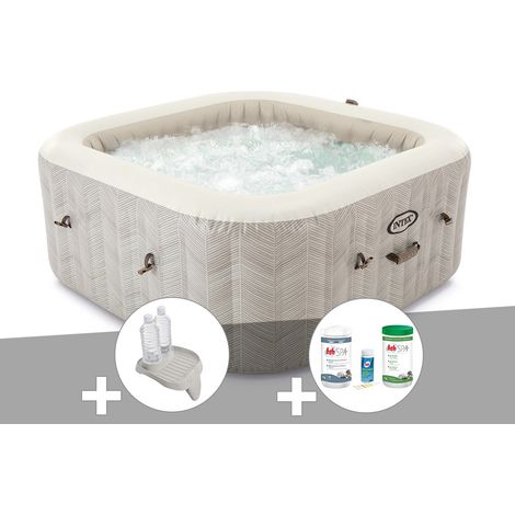 Kit spa gonflable Intex PureSpa Chevron carré Bulles 6 places + Porte-verre + Kit de traitement brome