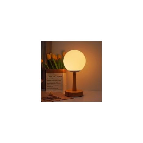 Veilleuse en bois sur le thème de l'espace avec abat-jour en verre à intensité variable – Alimentée par USB, luminosité réglable, contrôle par bouton pour une décoration de pièce polyvalente