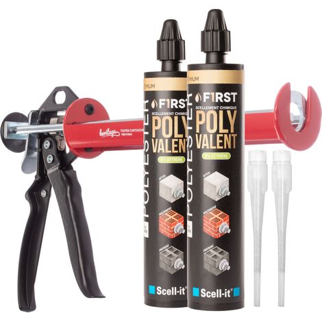 Scell-It – Pack scellement chimique professionnel avec pistolet Heritage – 2 cartouches First300 ton béton – Résine sans odeur pour béton non fissuré