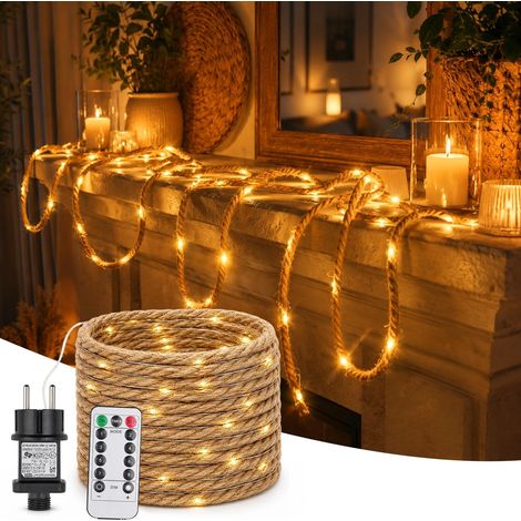 Guirlande lumineuse LED en jute - 3 m - 50 LED - Corde de chanvre - Guirlande lumineuse d'extérieur avec fiche - Blanc chaud - Pour Noël, fête, mariage, décoration de jardin (1/5)