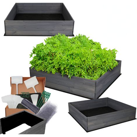 MODO24 Carré potager ZP06 surélevé en bois de pin massif pour jardin et terrasse, 27x93×60 cm, gris imprégné