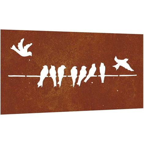 Décoration murale de jardin, 105x55 cm, acier Corten, motif oiseaux. (1/5)