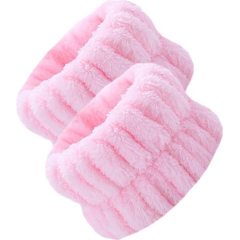 Bandes de lavage de poignet,2 bracelets de spa en polaire de corail absorbants Serviettes de poignet moelleuses pour laver le visage, élastiques à cheveux pour femmes, filles et exercice (1/5)