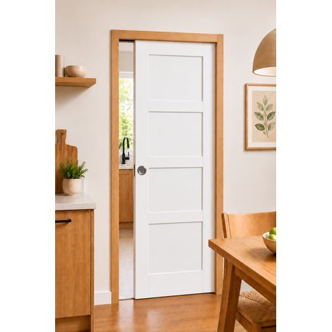 Porte Coulissante Tamera Blanc H204 X L83 Cm, Galandage, Kit Finition (coquille Et Tire Doigt) Gd Menuiseries (1/4)