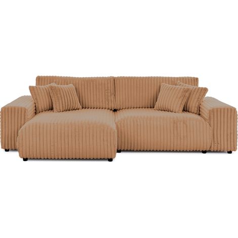 CAISA - Canapé d'angle convertible gros velours côtelé 4 places - Terracotta (1/5)