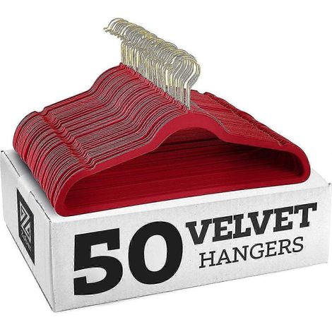 Cintres en velours antidérapants - Cintres pour costumes (lot de 10) - crochet doré - rouge (1/4)
