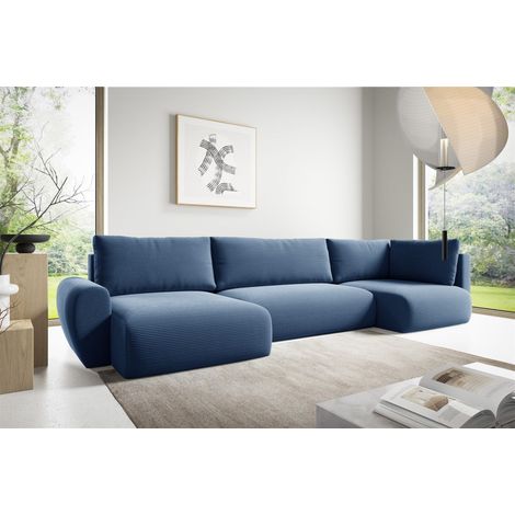 Wohnlandschaft Schlafsofa GALAN Stoff Poso Blau Ottomane Links