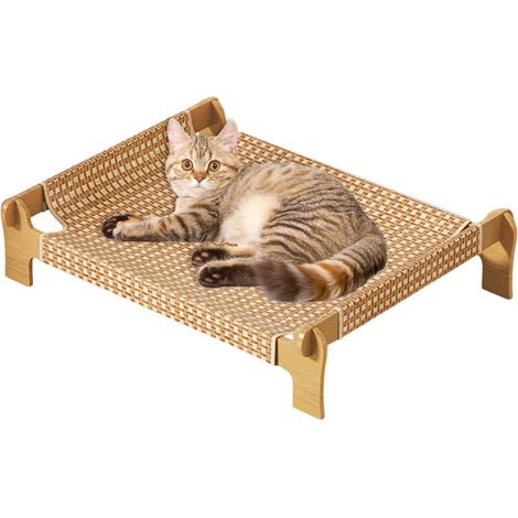 Lit Surélevé pour Chat Couchette surélevée en Bois tressé Respirante Lit hamac en bois Extérieur, intérieur, terrasse, jardin, camping, voyage, voiture, maison (1/5)