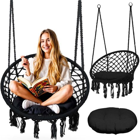 Hängender Gartenschaukelstuhl Boho Schwarz (1/5)