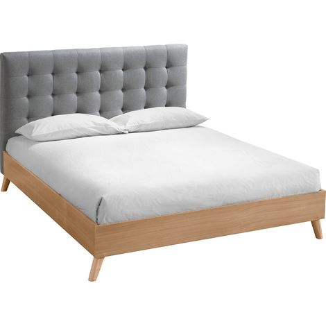 Letto matrimoniale scandinavo legno e tessuto grigio 160 x 200cm LYNN