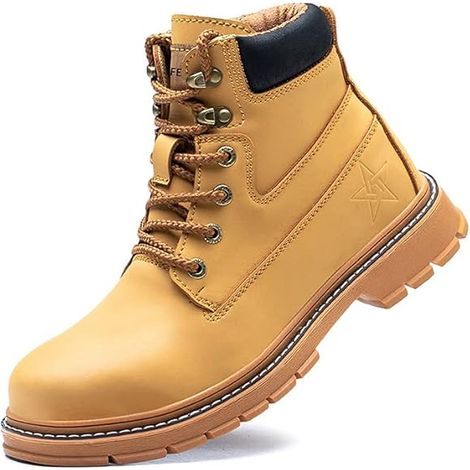 Chaussure De Securite Homme Femmes Bottes De Travail Cuir Imperméables Legere Embout En Acier Bottes De Sécurité Indestructible Protection Jaune Noir 46 (1/5)
