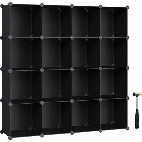 Meuble Rangement 16 Cubes, Organisateur Modulable, Étagère en Plastique, Séparateur de Placard, Rangement Chaussures, pour Chambre, Bureau, 31 x 153 x 153 cm, Noir LPC44BK (1/5)