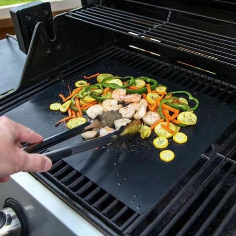 Set di 5 tappetini da cottura antiaderenti riutilizzabili per barbecue a gas, a carbone ed elettrici (50 x 40 cm), neri (1/5)