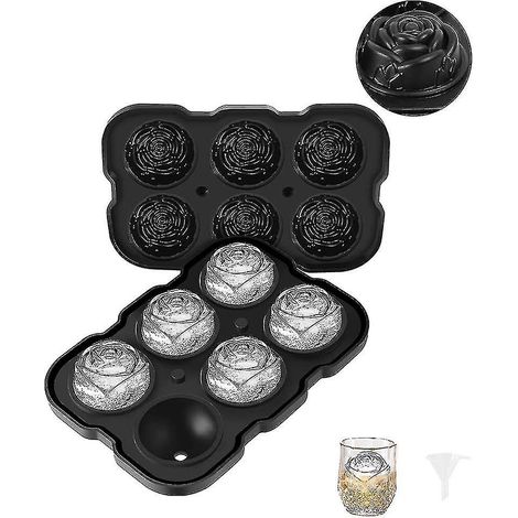 Bac à glaçons en silicone - Bac à glaçons avec couvercle, moule à glaçons en forme de rose - Grand bac à glaçons pour cocktails maison au whisky et au gin (noir) (1/5)