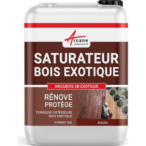 Saturateur Bois Exotique pour Terrasse et Mobilier en teck, Ipé, Cumaru, garapa, itauba ... : ARCABOIS EXOTIQUE - 20 L (jusqu'à 100 m²) Acajou - Teinte Rouge - ARCANE INDUSTRIES