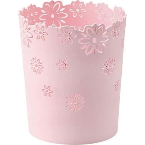 Corbeille à papier ronde en plastique à motif dentelle - Poubelle de bureau creuse avec base antidérapante, 19 x 13 cm, rose (1 pièce) (1/5)