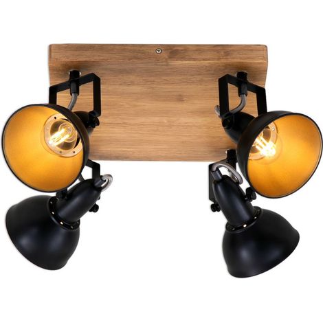 Spotleuchte dreh- & schwenkbar 4x E14 25 W Schwarz-Gold Holz Briloner