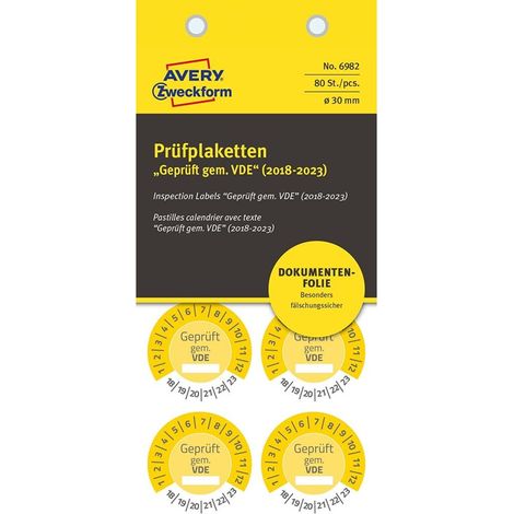 80x Prüfplaketten Geprüft gem. VDE 2018-2023 30mm Gelb Folie (1/4)