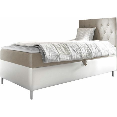 Lit boxspring Lucus VII, Soft 017 + Fresh 1, Unique, Continental, 80x200, Faux cuir, Tissu, Disponible, 82x208x115cm (1/5)