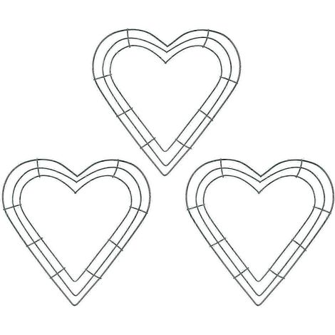 Lot de 3 couronnes en métal en forme de cœur de 30 cm (12 pouces) avec cadre en fil de fer pour la maison, les mariages, la Saint-Valentin et les loisirs créatifs. (1/5)