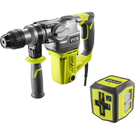 Confezione RYOBI SDSPLUS - 1050W - RSDS1050-K - Laser a croce verde - portata 15m - RBCLLG1