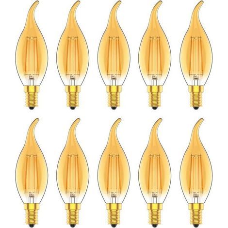 Ampoule de bougie E14 LED dimmable, ampoule à filament Edison, 4W équiv. 30W, 220-240V, lumière jaune chaud sarcelle, lot de 10 (1/4)