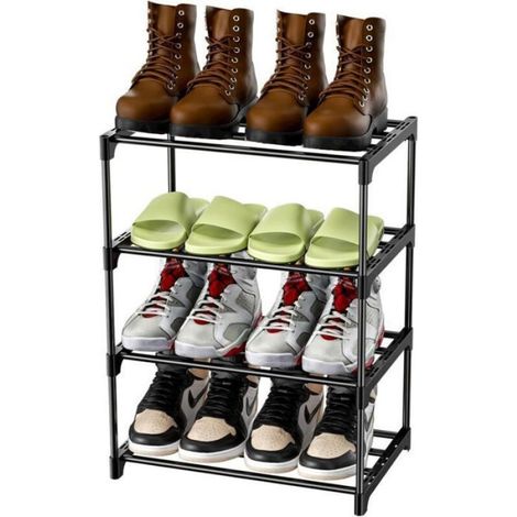 LaBlanc - Étagère à Chaussures 4 Niveaux, Empilable Meuble Chaussure en Métal, Meuble de Rangement Chaussure pour 8 Paires (1/4)