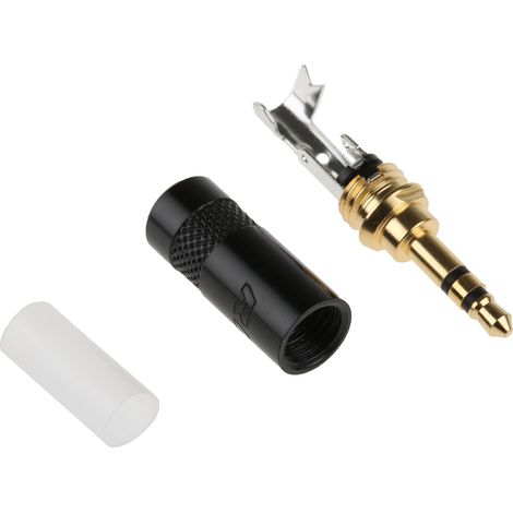 Rs Pro – Connecteur jack 3,5 mm mâle stéréo – Montage sur câble – 3 pôles – Raccordement à souder – Placage or – Boîtier laiton