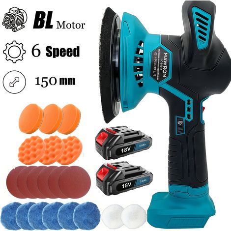 Polisseuse sans fil 300W 15.24cm 150Mm Machine de polissage avec 2 batteries de 3000Mah, Kit de polissage 20pcs 6 vitesses variables 2800-5500 RPM