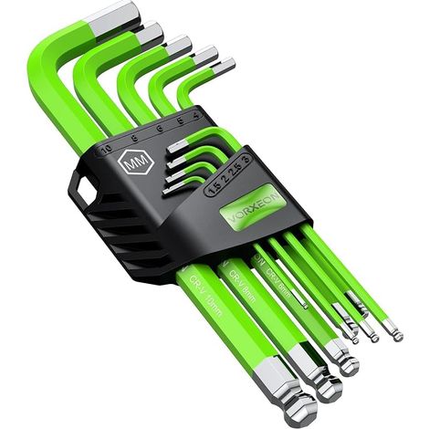 Hex Allen Key Set 1.5-10 mm CR-V and S2 Steel 6 Sided Ball Head for Repair of Bike, Car, Motorcycle, Motorcycle, (9 x Wool Wrenches) (1/5)
