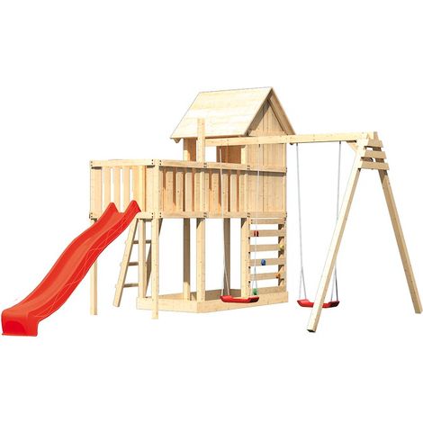 Akubi Stelzenhaus Frieda natur Rut. rot+DS+ABP+Kletterwand