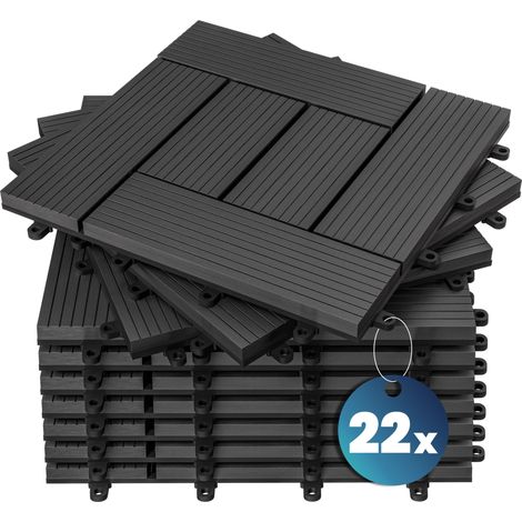 WPC Fliesen 1m²-6m² Terrassenfliesen Set Holzfliesen 30x30cm Balkon Pool Garten 22x Mosaik anthrazit