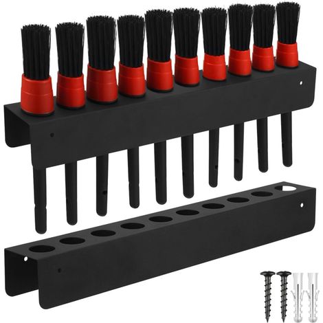 Soporte de pared para cepillos de detallado – 10 orificios, metal – cepillo para coche – garaje/taller – almacenamiento (1/5)