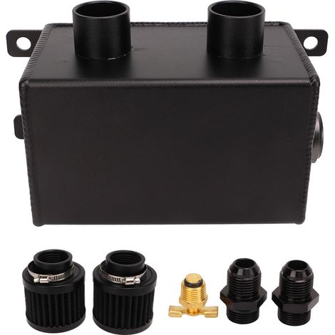 Kit de récupération d'huile moteur 1200 ml avec double chicane, double filtre et raccord de tuyau AN8, noir (1/5)
