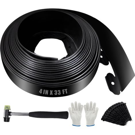 Bordure de Jardin en Plastique Flexible 10cm x 10m - Bordure de Pelouse Résistante avec 100 Piquets d'ancrage + Marteau + Gants - Délimitation pour Gazon, Allée, Parterre - Noir (1/5)