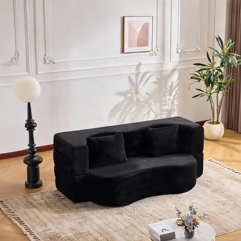 Canapé lit 2 places noir pliable et compact 180 x 55 x 70 cm (1/5)