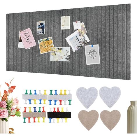 Grand tableau d'affichage autocollant en feutre - 120 x 80 cm - 0,9 cm d'épaisseur - Pliable - Grand tableau d'affichage décoratif - Feutre gris - Avec 40 punaises - Pour bureau, cuisine (1/5)
