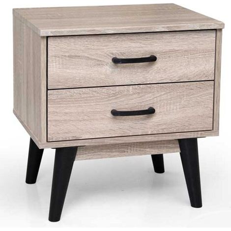 Comodino Mobiletto Cassettiera 2 Cassetti Tavolino Design Moderno Legno Quercia (1/2)