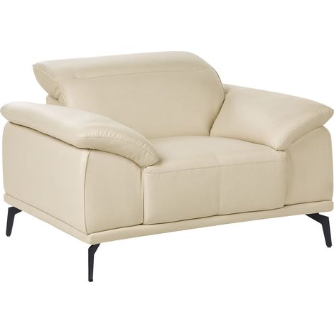 Armchair Beige Fabric Push-Back Manually Adjustable Headrest Metal Legs Modern Living Room VEJEN
