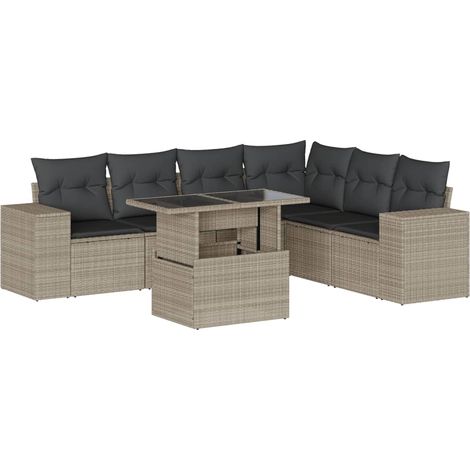 vidaXL Salon de jardin avec coussins 7 pcs gris clair résine tressée (1/5)